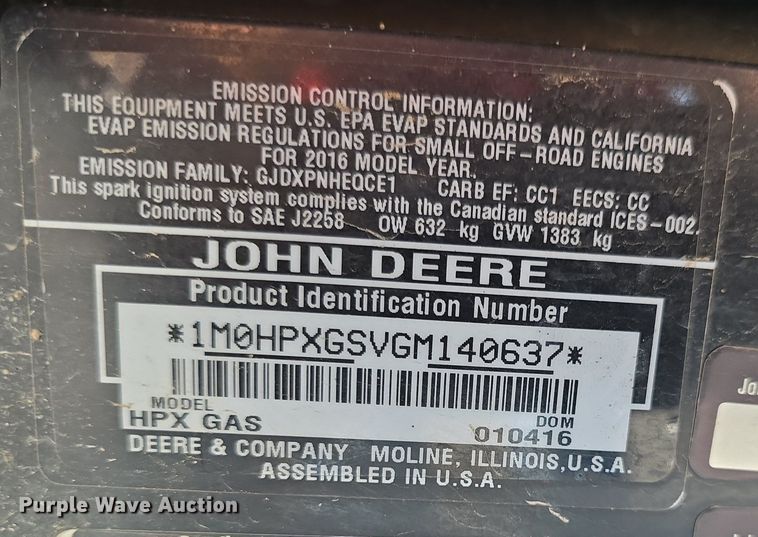 image for item EK6418 2016 John Deere  HPX Gator utility vehicle