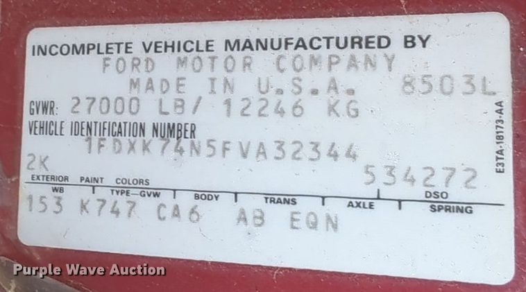 image for item ER1042 1985 Ford F700 pumper fire truck