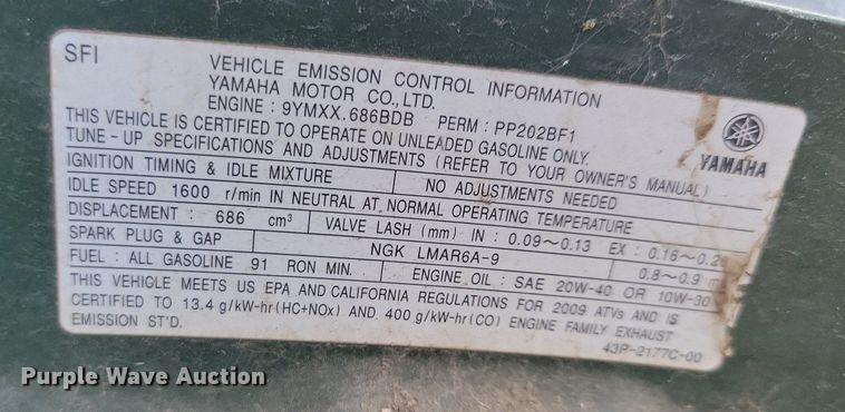 image for item JO9451 2009 Yamaha  Grizzly 700FI ATV