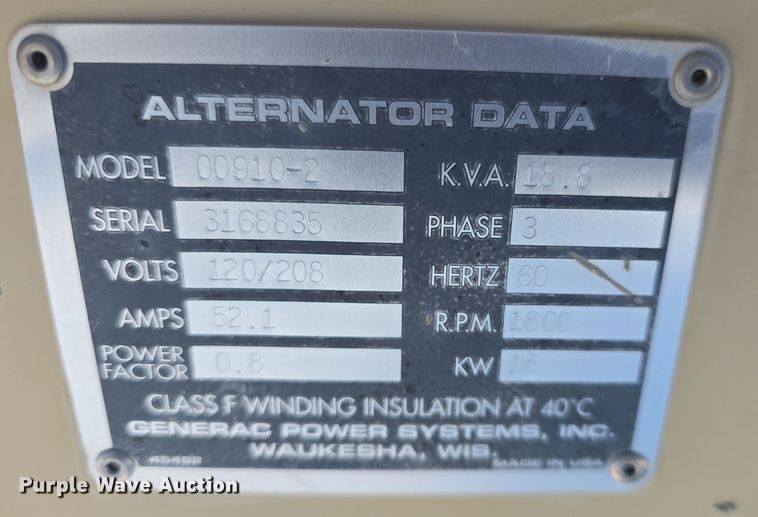 image for item NI9372 Generac Guardian 00910-2 generator