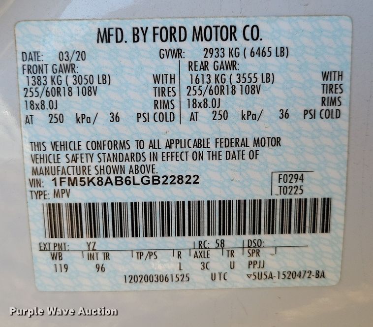 image for item OH9378 2020 Ford Explorer Police Interceptor SUV