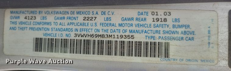 image for item OH9502 2003 Volkswagen Jetta VR6 