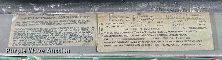 image for item DH9521 1989 International  F93 fertilizer delivery truck