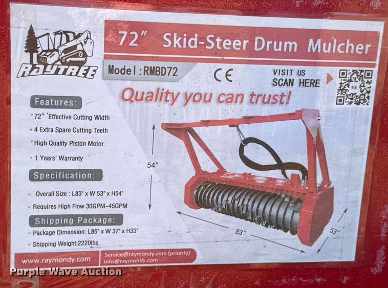 image for item DO0099 Raytree RMBD72 skid steer mulcher