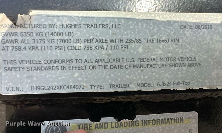 image for item ER8392 2019 Hughes Trailers, LLC Full-Top livestock trailer