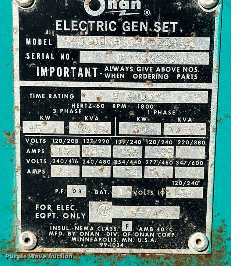 image for item ER8604 Onan generator