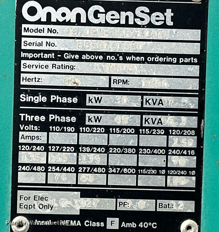 image for item ER8605 Onan generator