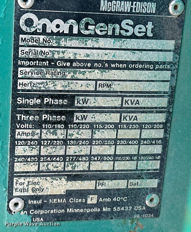 image for item ER8606 Onan 45.0EM-15R/20667M generator