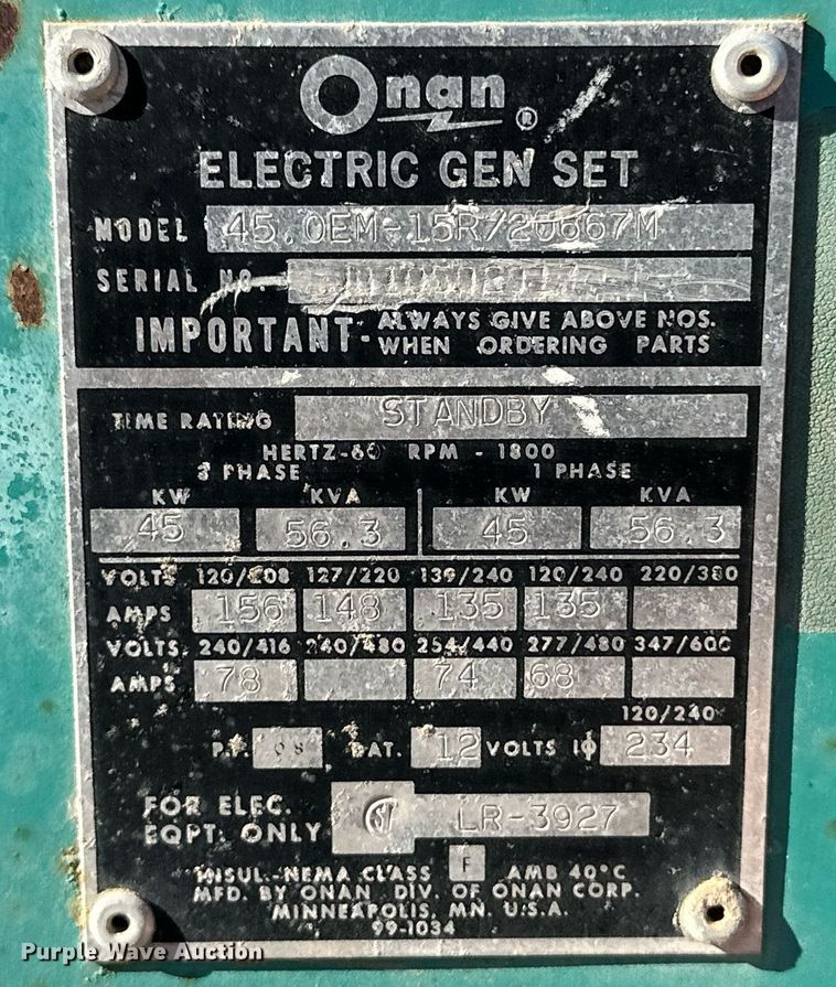 image for item ER8606 Onan 45.0EM-15R/20667M generator