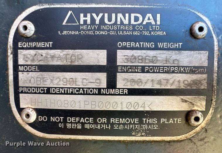 image for item ER8624 2011 Hyundai Robex 290LC-9 excavator