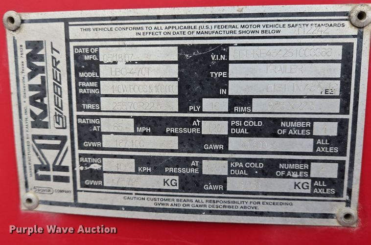 image for item DT5430 2008 Kalyn Siebert LBO-4-70T equipment trailer