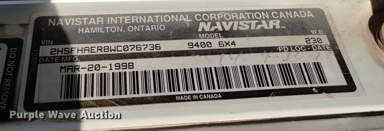 image for item DV6627 1998 International 9400 box truck with mud mixing system