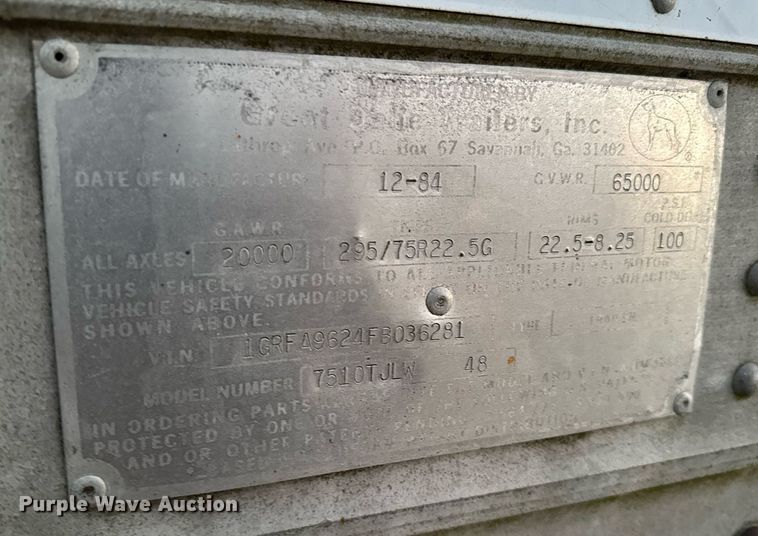 image for item DW2462 1985 Great dane 7510TJL dry van trailer