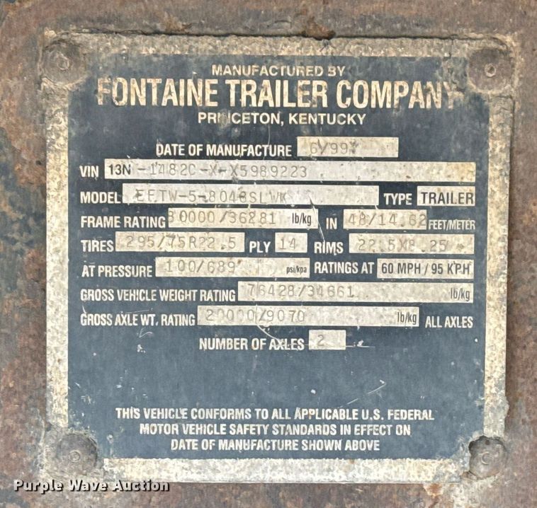 image for item EG7982 1999 Fontaine Trailer Co EFTW-5-8046SLWK flatbed trailer