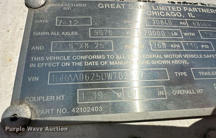 image for item ER8583 2013 Great Dane refrigerated van trailer