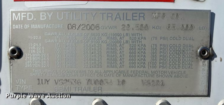 image for item ER8584 2007 Utility VS2RA refrigerated van trailer
