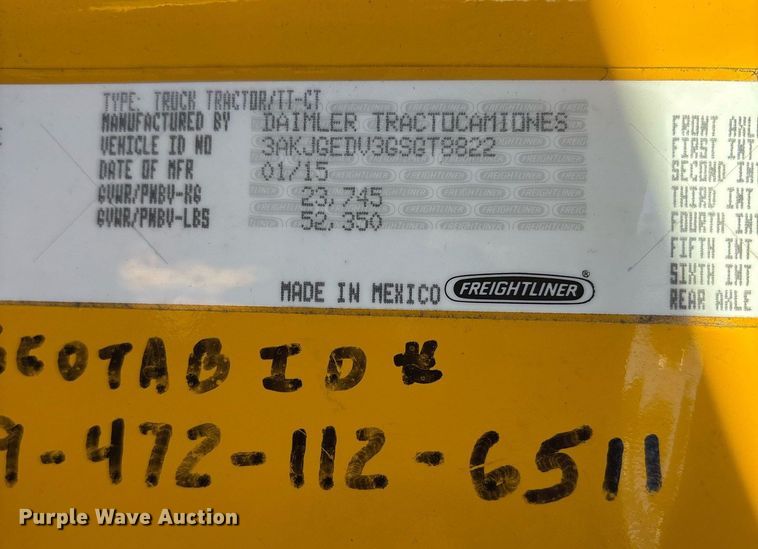 image for item OK9477 2016 Freightliner Cascadia 125 semi truck