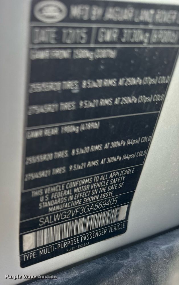 image for item DH9711 2016 Land Rover Range Rover SUV