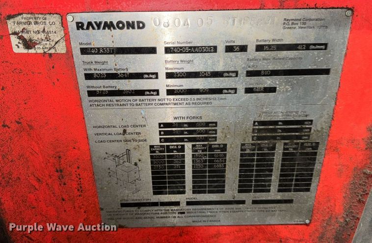 image for item DH9764 2009 Raymond 740 R35T order picker