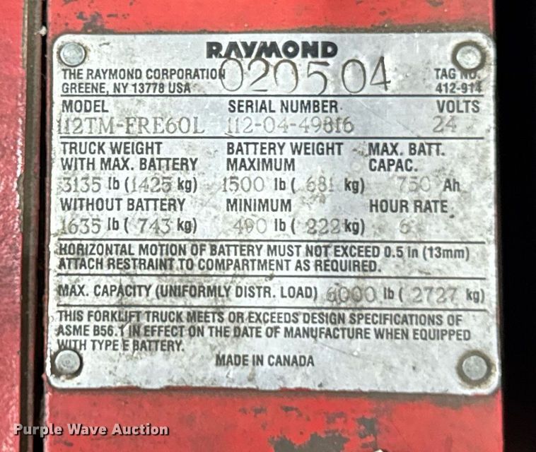 image for item DH9766 2009 Raymond 112TM-FRE60L pallet jack