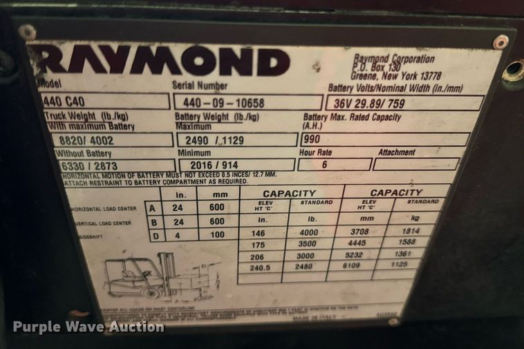 image for item DH9767 Raymond 440 C40 forklift