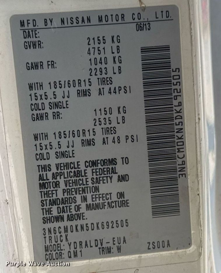 image for item DM5511 2013 Nissan NV200 van