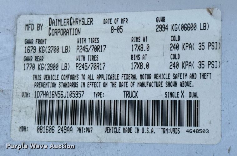 image for item DO0048 2006 Dodge Ram 1500 pickup truck