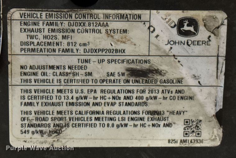 image for item DO0225 2013 John Deere Gator 825 utility vehicle