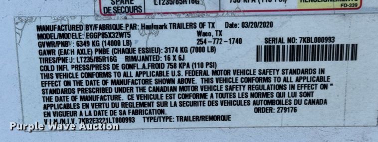 image for item DO0228 2020 Haulmark EGGP85X32WT5 enclosed cargo trailer