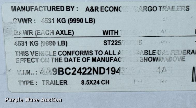 image for item DO0232 2022 A&R Economy enclosed cargo trailer