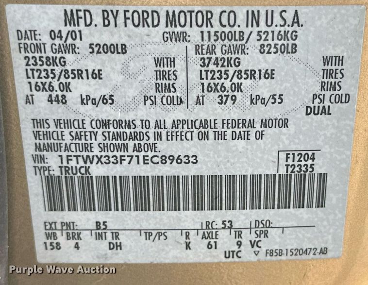 image for item DP6106 2001 Ford F350 Super Duty XLT SuperCab pickup truck