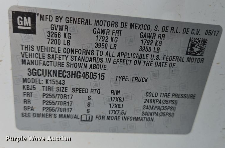 image for item DT5368 2017 Chevrolet Silverado 1500 Crew Cab pickup truck