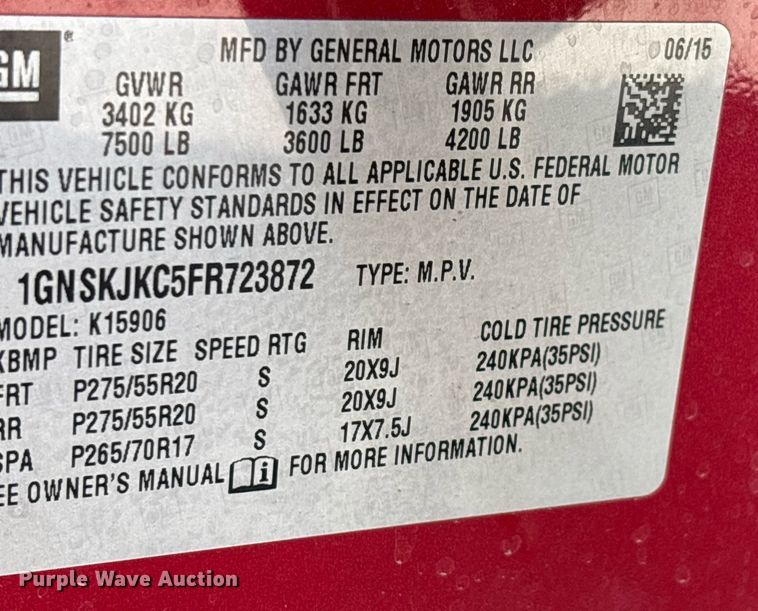 image for item DT5460 2015 Chevrolet Suburban LT SUV