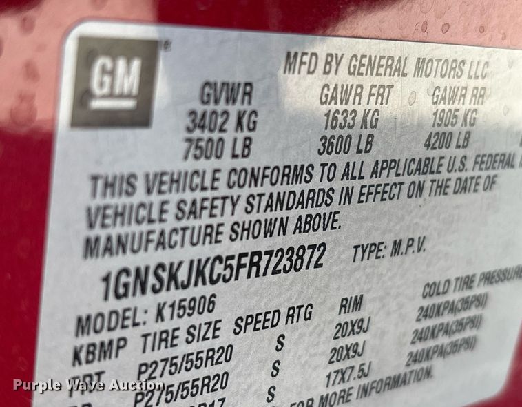 image for item DT5460 2015 Chevrolet Suburban LT SUV