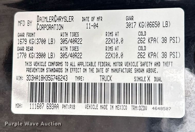 image for item EG2435 2005 Dodge Ram 1500 Quad Cab pickup truck