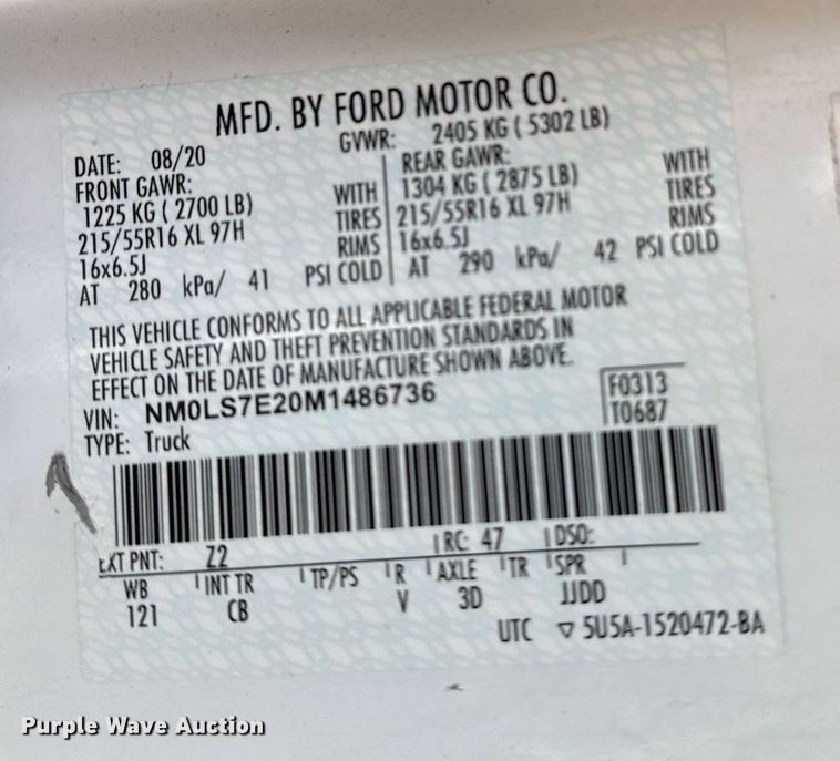 image for item EG2442 2021 Ford Transit Connect van