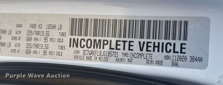 image for item EI4114 2018 Dodge Ram 4500 Crew Cab truck cab and chassis