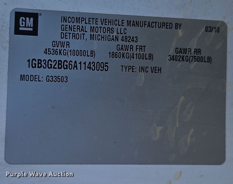 image for item EI8787 2010 Chevrolet G3500 box truck