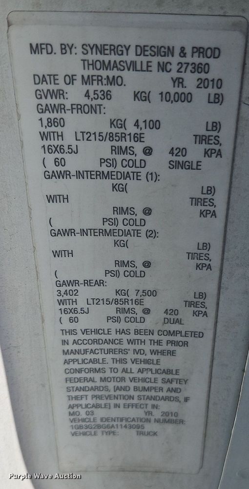 image for item EI8787 2010 Chevrolet G3500 box truck