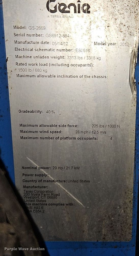 image for item EI8788 2012 Genie GS-2669RT scissor lift