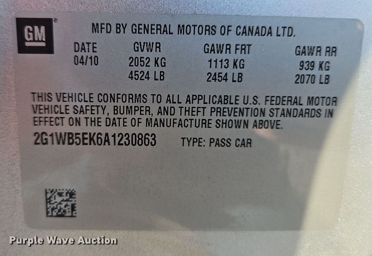 image for item EI8792 2010 Chevrolet Impala LT 