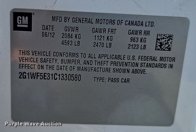 image for item EI8793 2012 Chevrolet Impala 