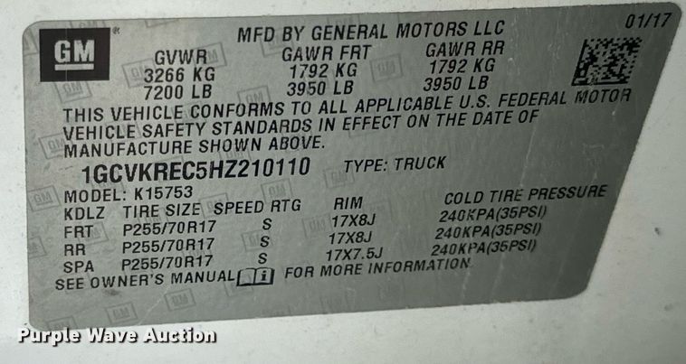 image for item EN5024 2017 Chevrolet Silverado 1500 Crew Cab pickup truck