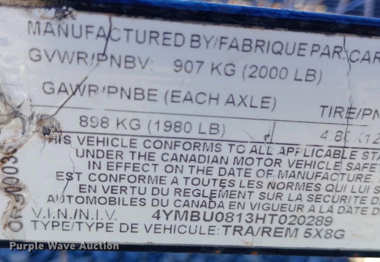 image for item EO0511 2017 Carry-On 5X8G utility trailer