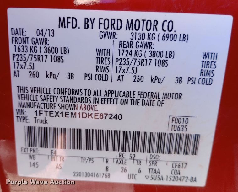 image for item EO0513 2013 Ford F150 SuperCab pickup truck