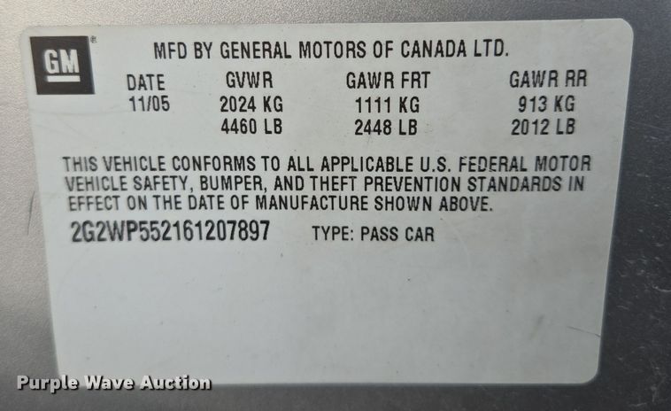 image for item EQ3846 2006 Pontiac  Grand Prix 
