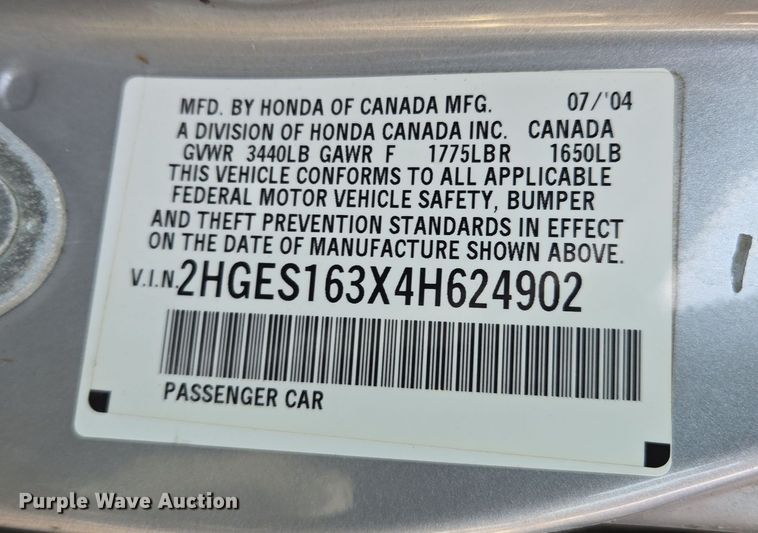 image for item EQ3849 2004 Honda  Civic 