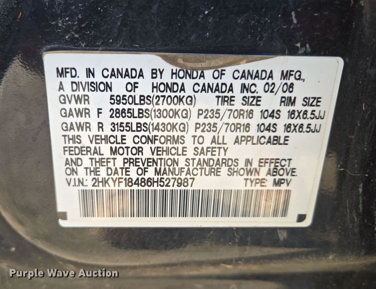 image for item EQ3888 2006 Honda  Pilot  SUV