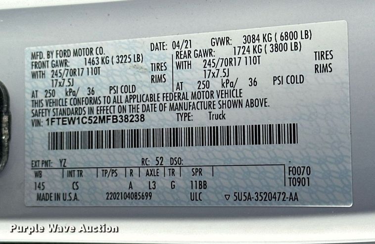 image for item ER4796 2021 Ford F150 SuperCrew pickup truck