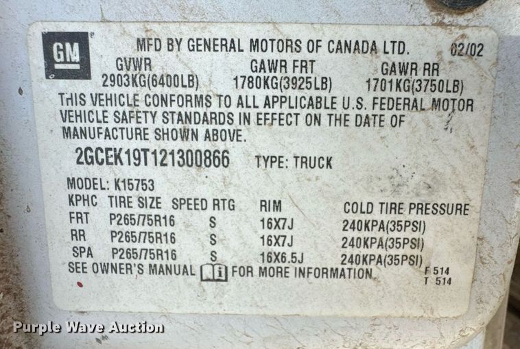 image for item ER8589 2002 Chevrolet Silverado 1500 Ext. Cab pickup truck cab and chassis